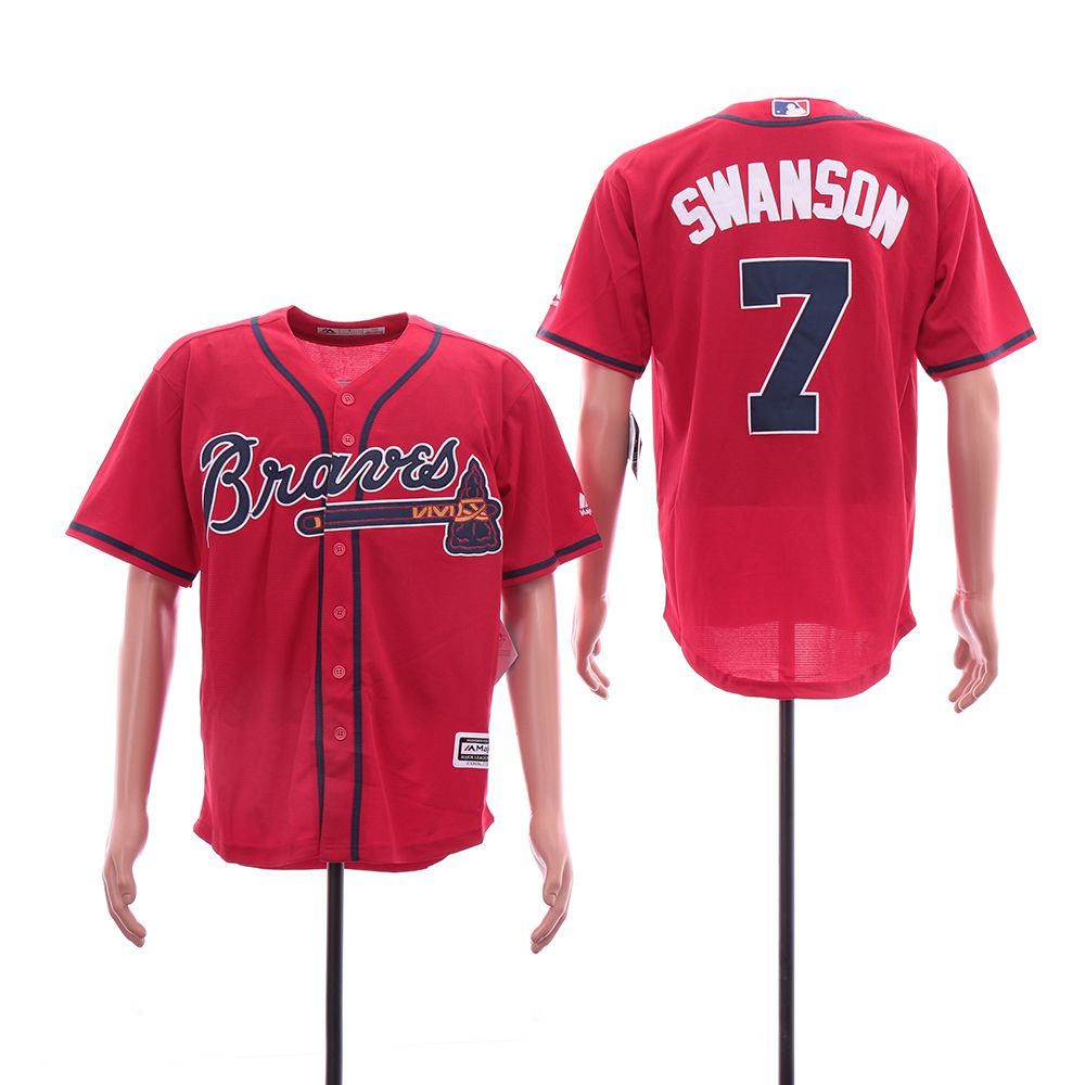 Men Atlanta Braves #7 Swanson Red Elite MLB Jerseys